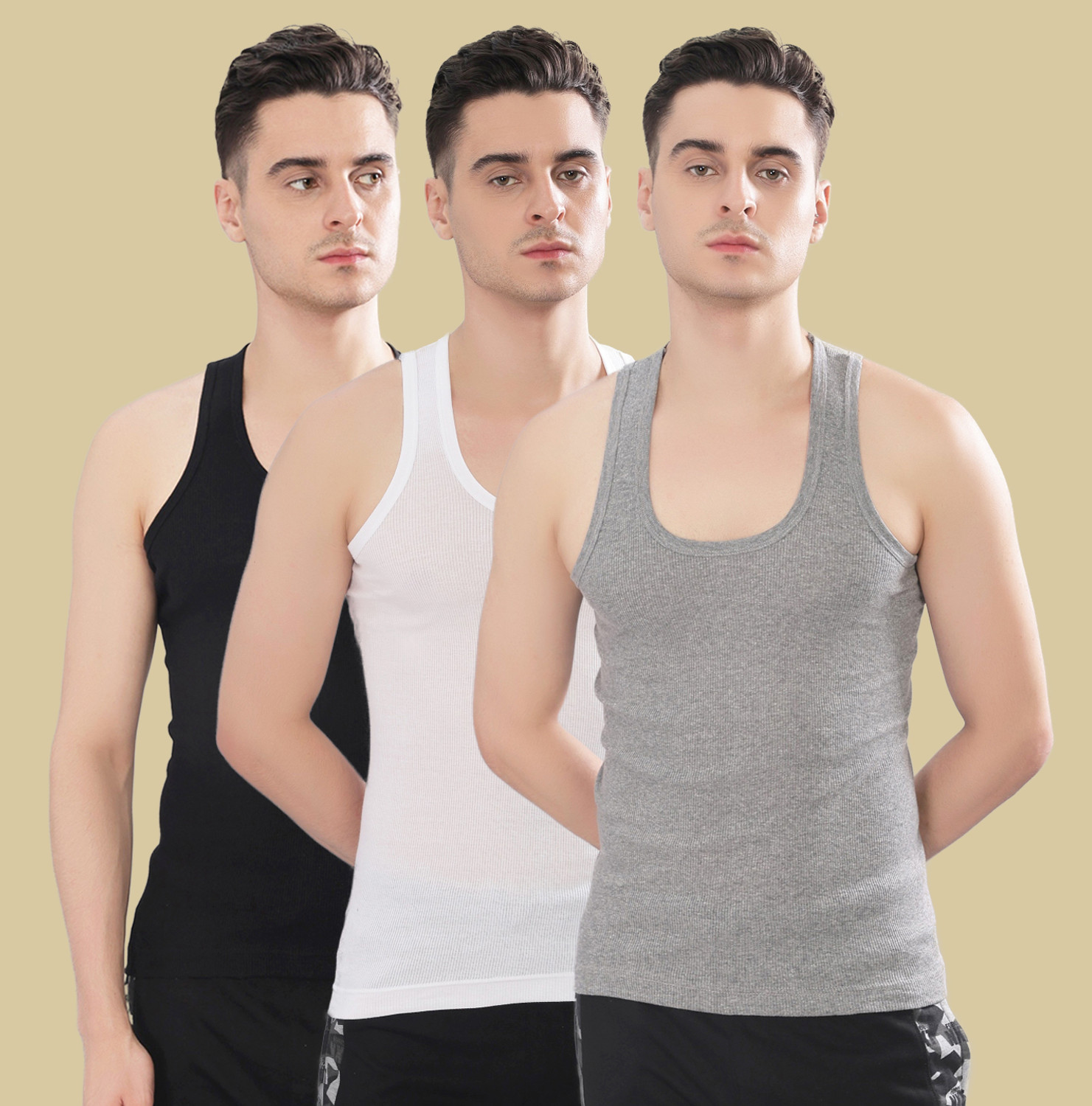 Dollar Bigboss Pack of 3 Derby RN Cotton Men Vest - Image 1