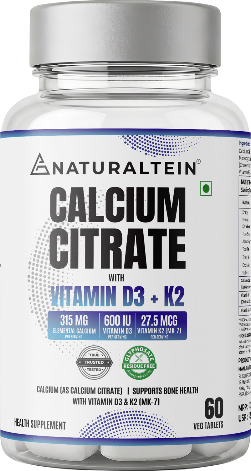 NATURALTEIN Calcium Citrate with Vitamin D3 + K2 (MK7) - 60 Tablets - Image 1
