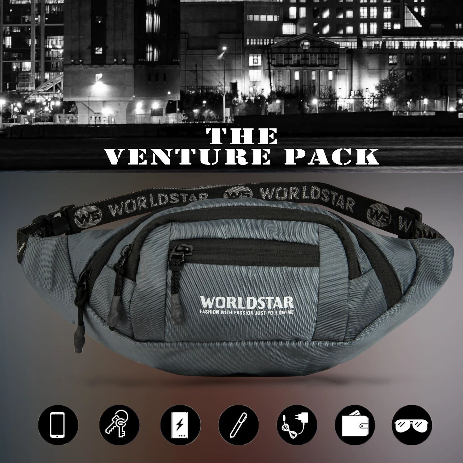 Worldstar waist bag Stylish Real Waist Bag Elegant Style Travel Pouch Passport Holder WAIST BAG (Grey) - Image 1