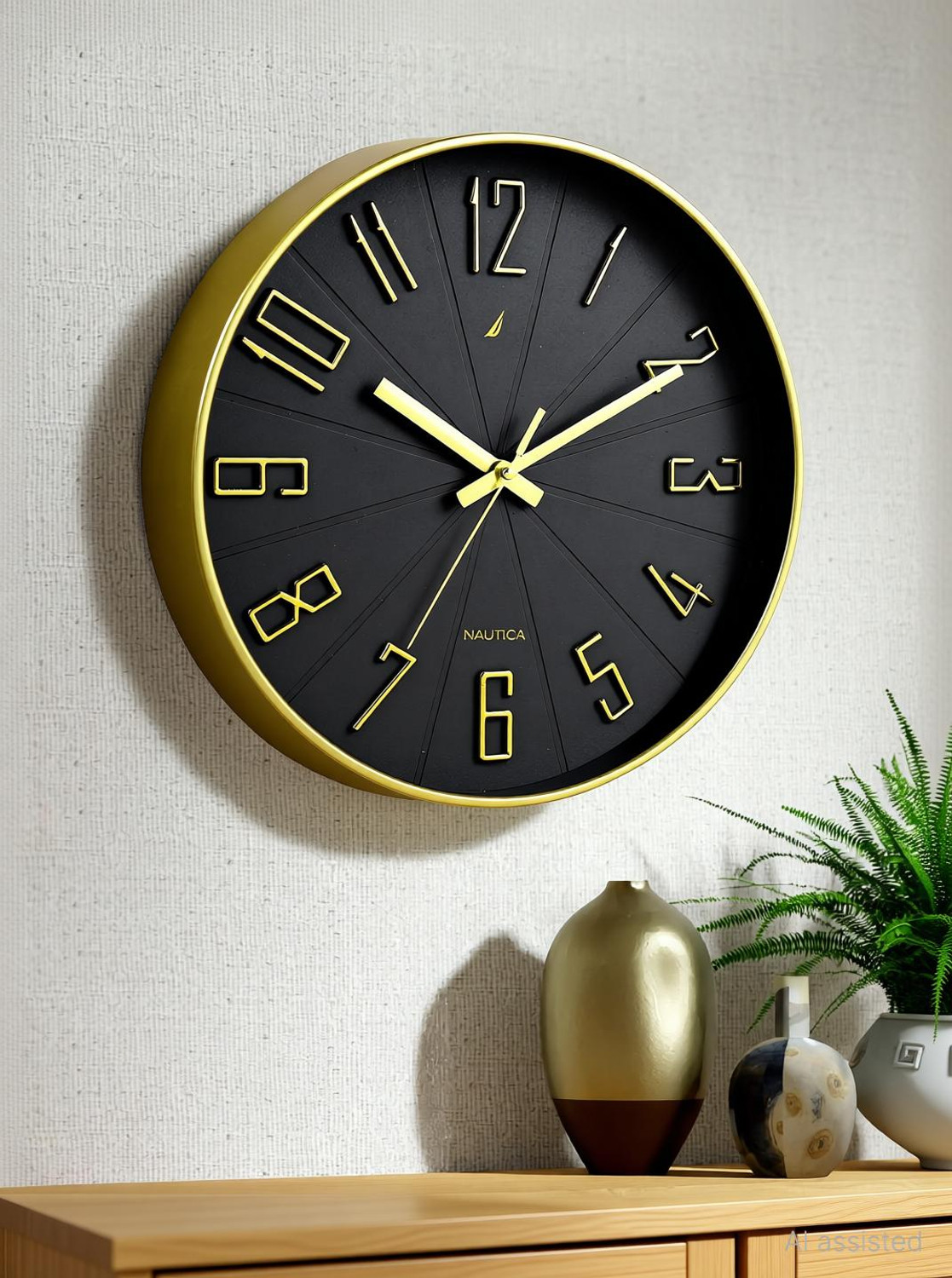 NAUTICA Analog 30 cm X 30 cm Wall Clock (Gold, With Glass, DIY Clocks) - Image 1