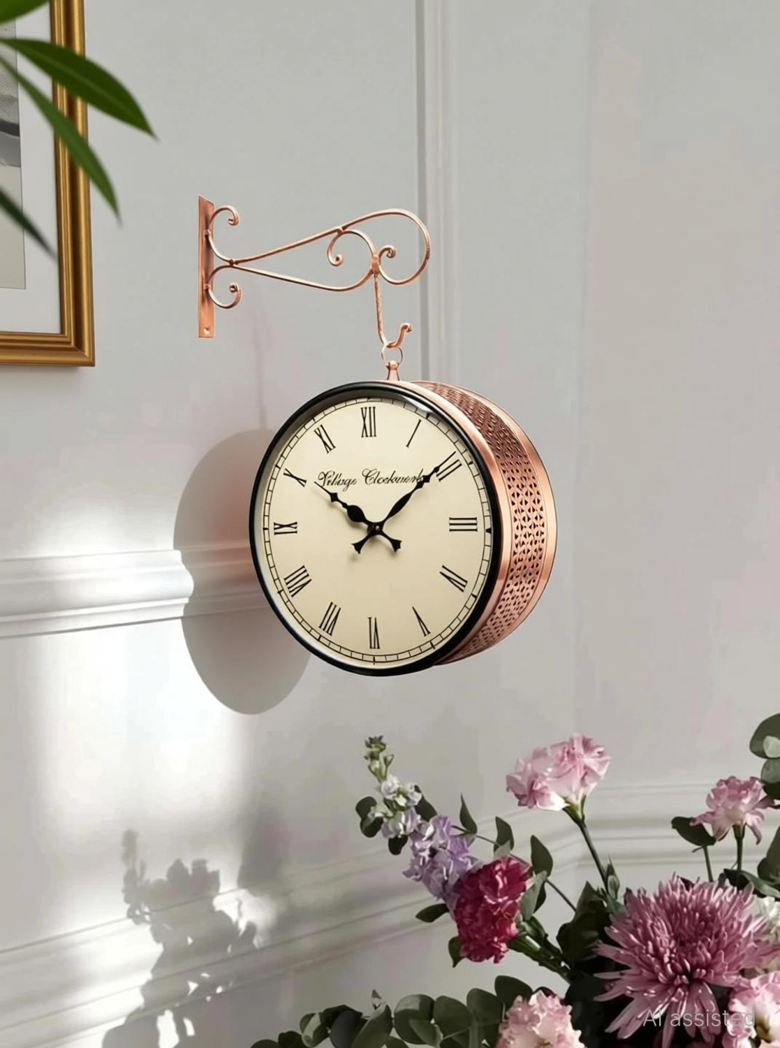 ROYALCRAFTS Analog 26 cm X 26 cm Wall Clock (Peach, With Glass, Double-Sided) - Image 1