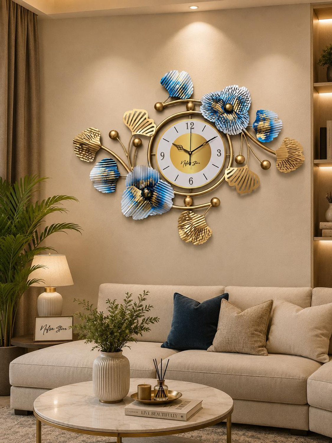Nifsa Store Analog Wall Clock 70x40 cm Gold White - Image 1