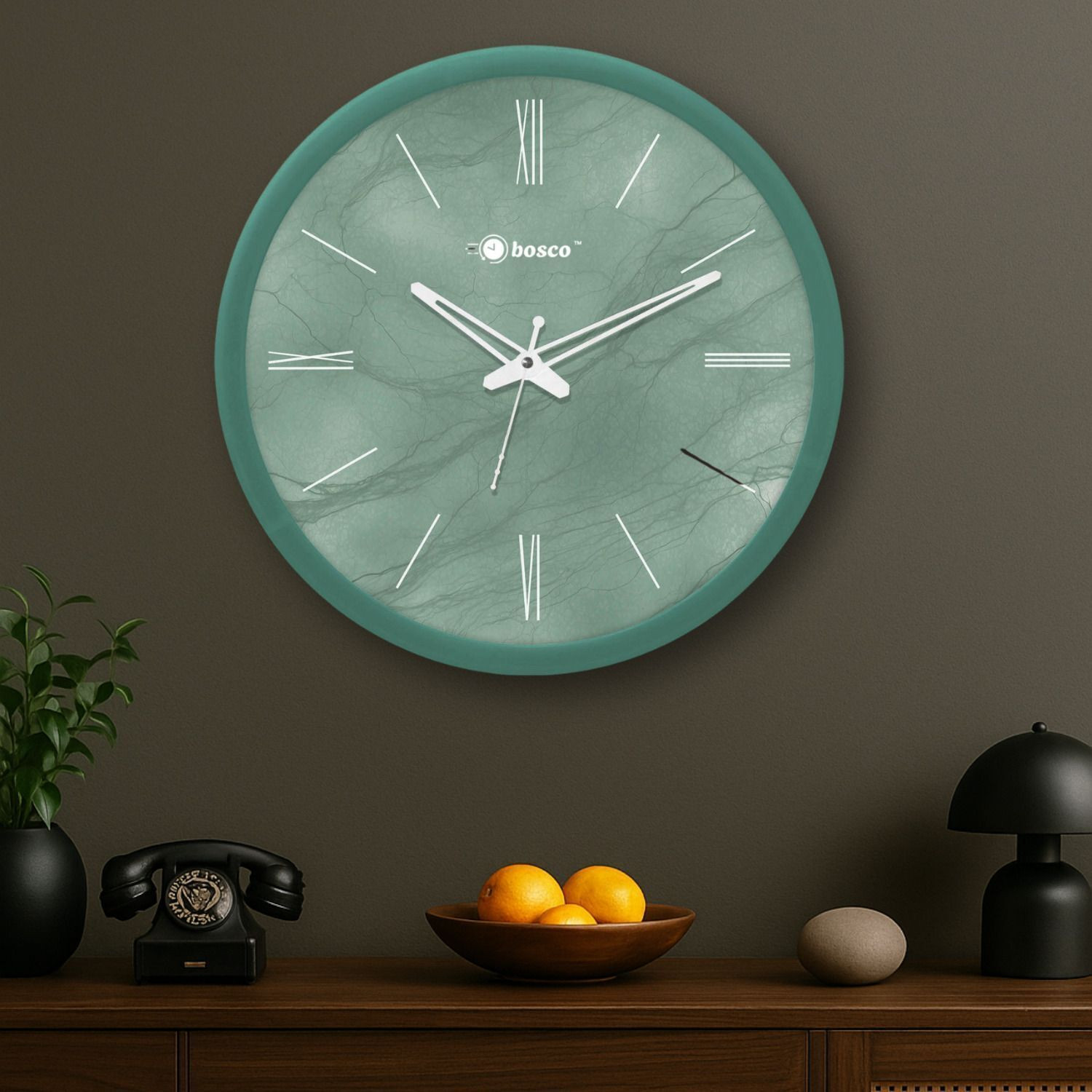 BOSCO Analog 30 cm X 30 cm Wall Clock (Green, With Glass, Standard) - Image 1