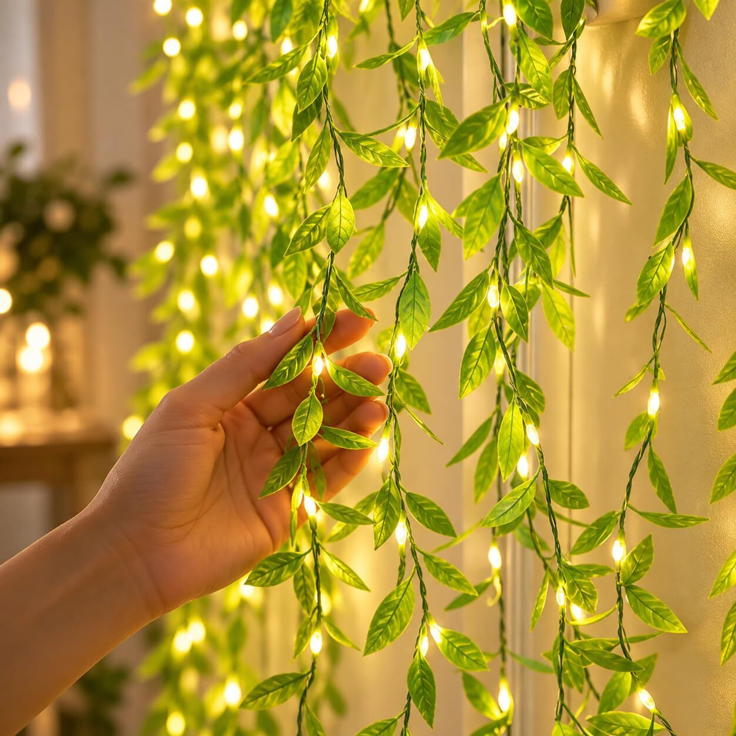 HASSTIEUU 200 LEDs 3m White, Yellow Flickering Leaf Rice Lights - Image 1