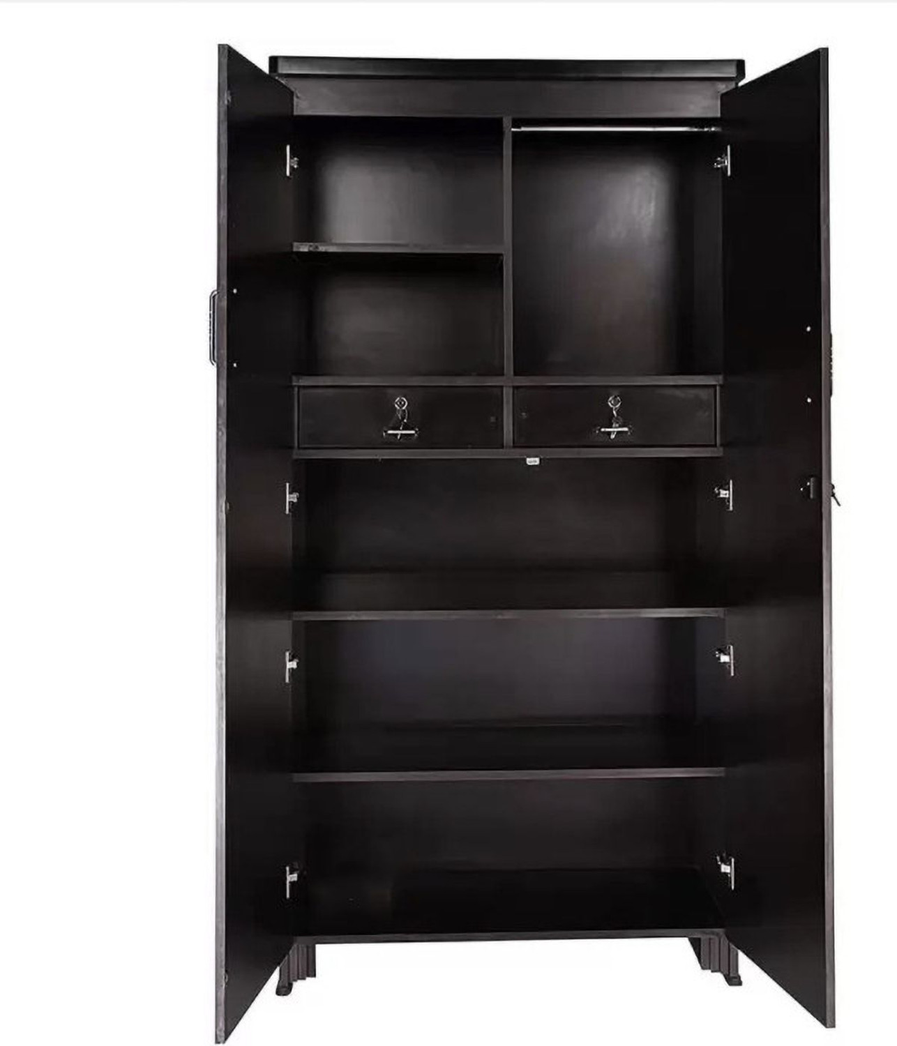 CASPIAN Wooden Almirah for Clothes and Stacking space -Home Furniture Storage Engineered Wood 2 Door Wardrobe (Finish Color - Coffee Black, Mirror Included, Pre-assembled) - Image 1