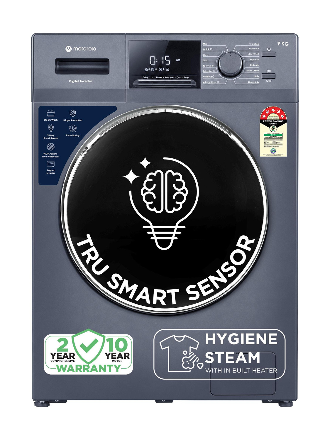 MOTOROLA 9 kg with Steam Wash and Tru Smart Sensor Fully Automatic Front Load with In-built Heater Blue (MTFL905NHIJA) - Image 1