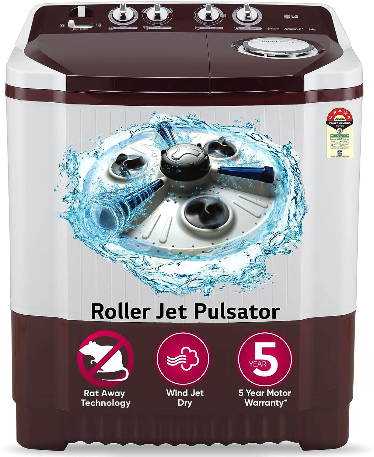 LG 8.5kg 5 Star Semi-Automatic Top Load Washing Machine (P8530SRAZ, - Image 1