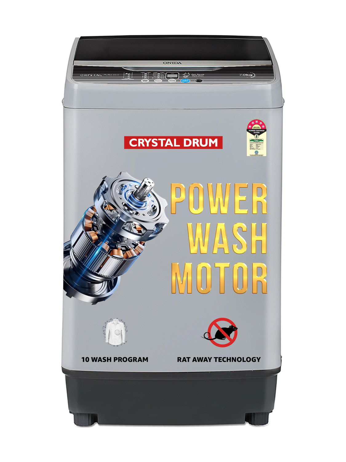 ONIDA 7 kg 5 Star 10 Wash Programs Crystal Drum Fully Automatic Top Load Grey (T70CGN) - Image 1