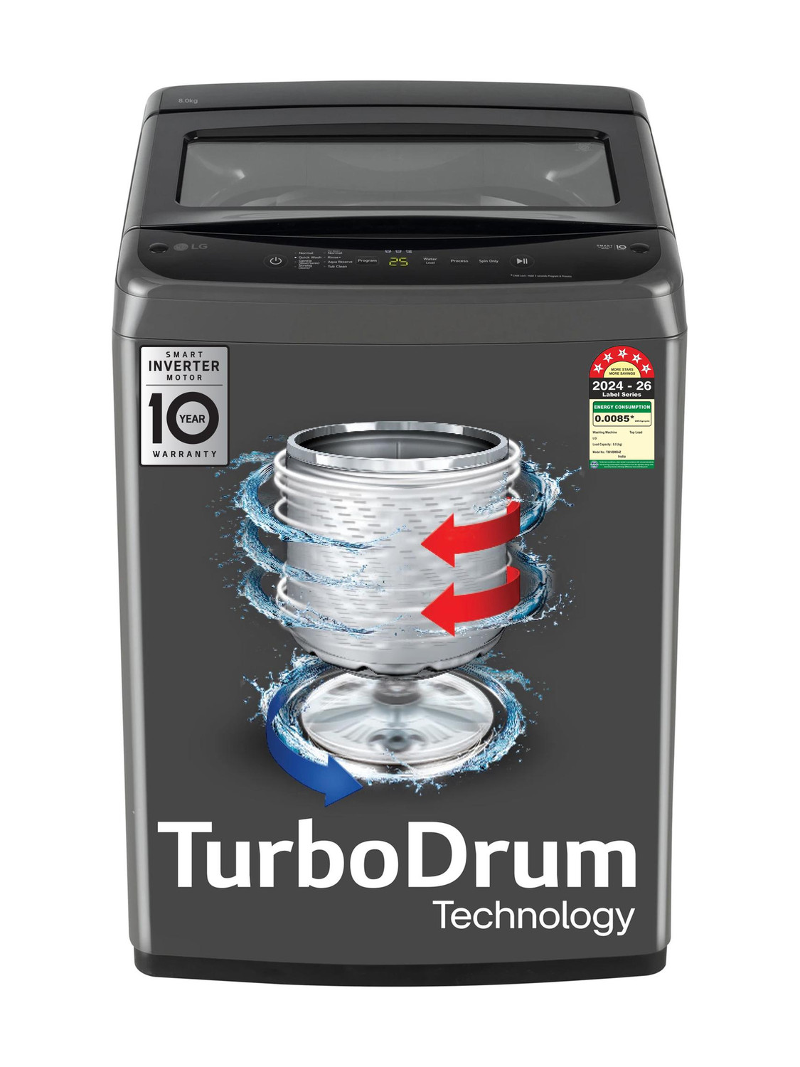 LG 8 kg 5 Star Smart Inverter Top Load Washing Machine (T80VBMB4Z, - Image 1