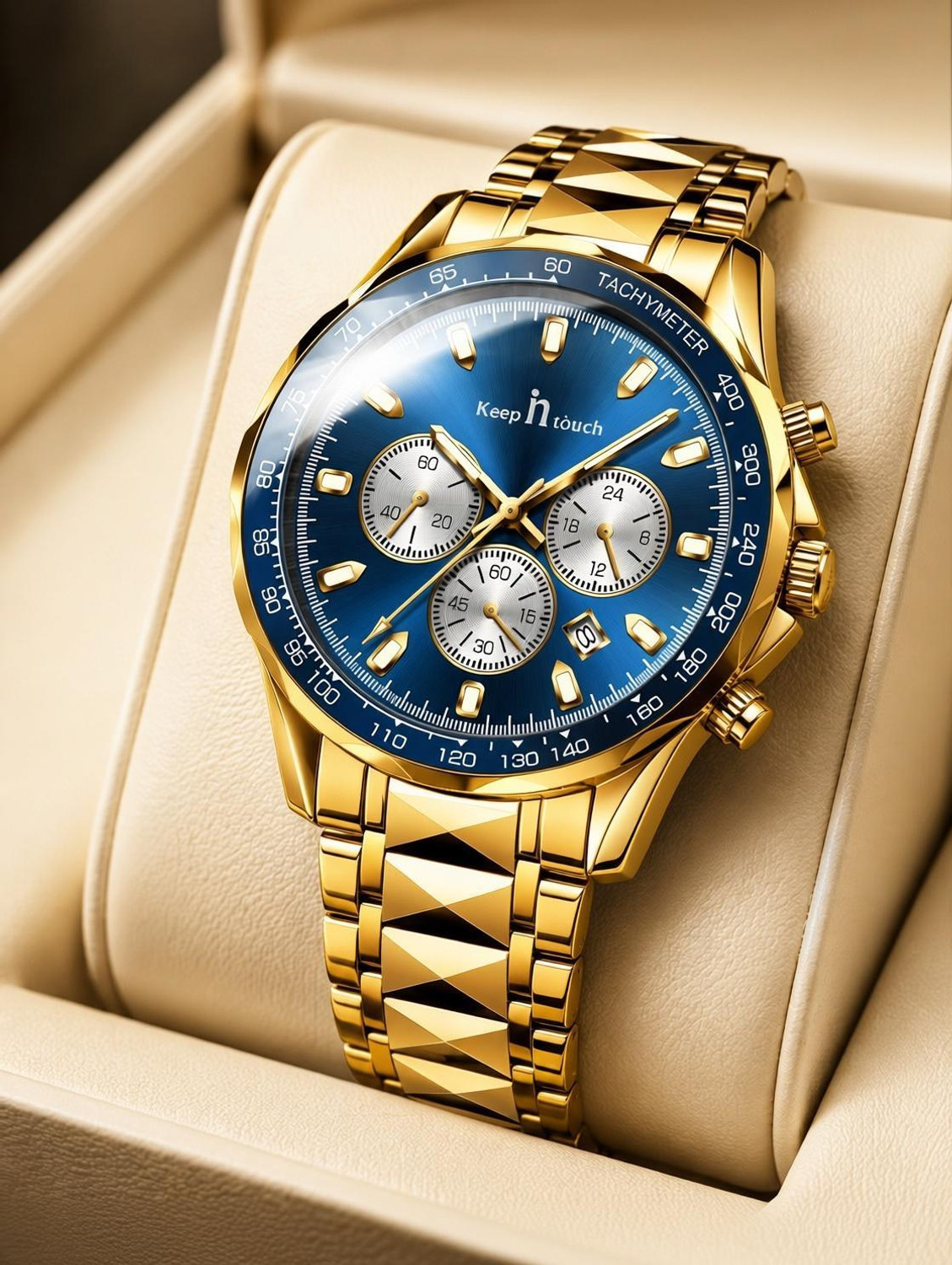 Keep n Touch Chronograph Black Rose Gold Black Watch for Men Analog Wrist Fashion Style Analog Watch - For Men KT1027GB-Gold-Blue-Dial-Tachymeter-Watch-Men - Image 1