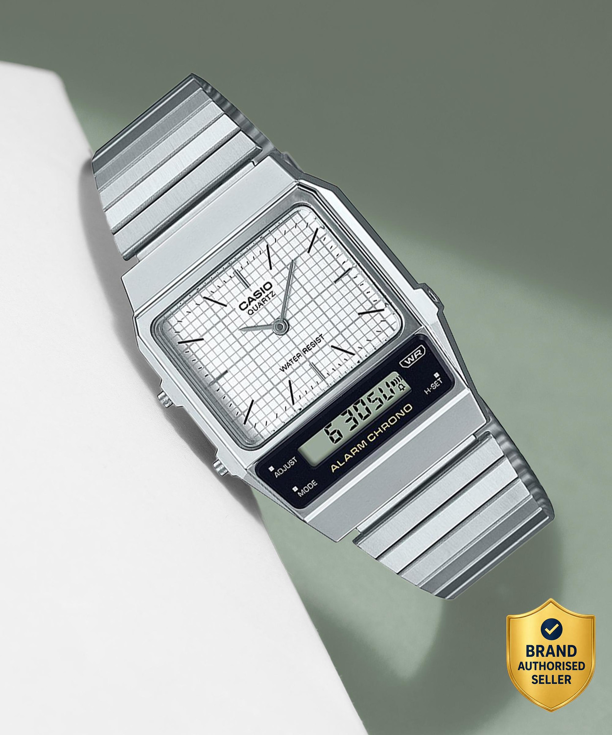 CASIO Vintage White Dial Silver Stainless Steel Band Analog-Digital Watch - For Men & Women D281 (AQ-800E-7ADF) - Image 1