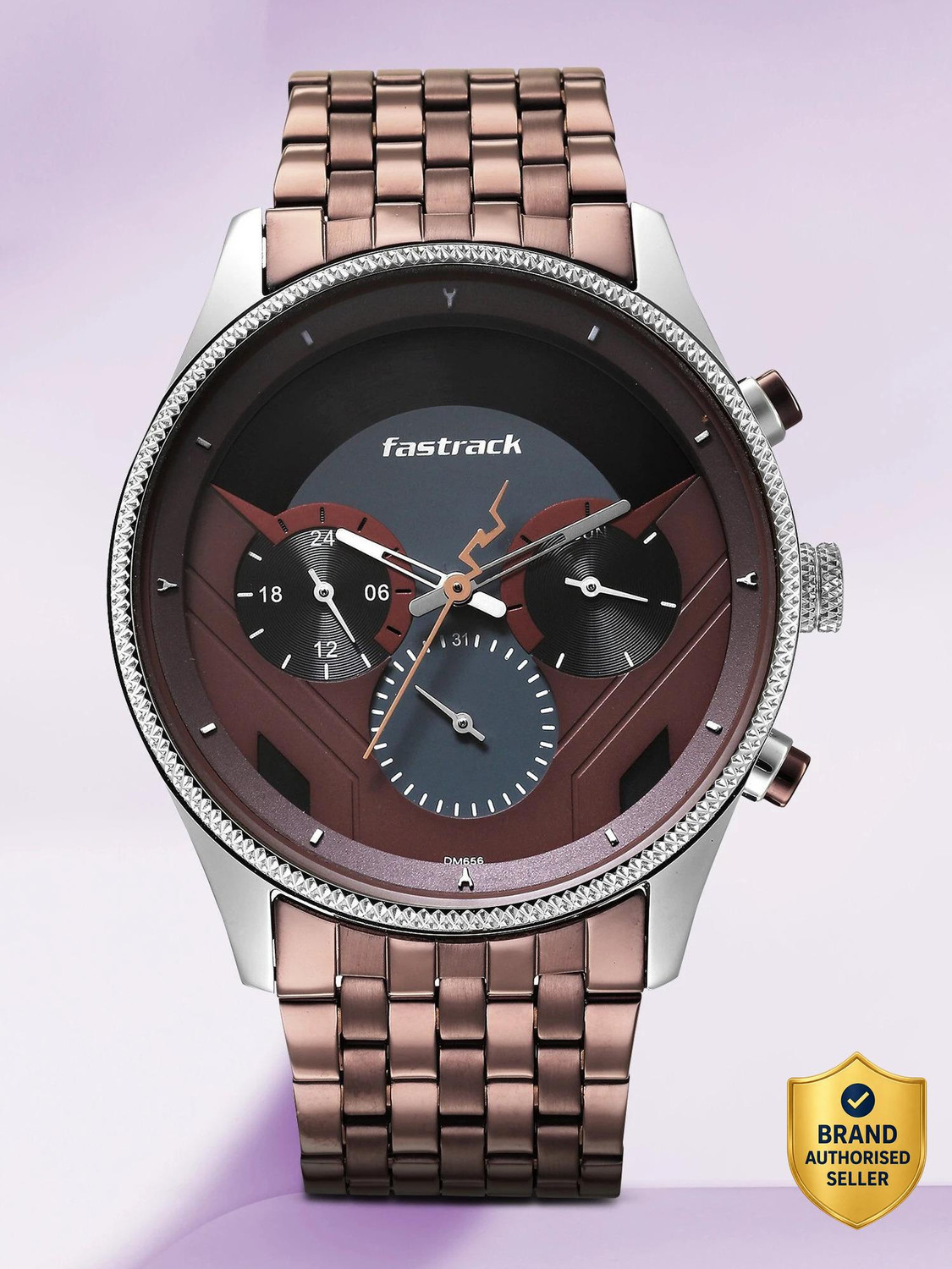 Fastrack Thor Multifunction Black & Red Dial Brown MetalStrap Analog Watch - For Men NT3286KM01,NU3286KM01 - Image 1