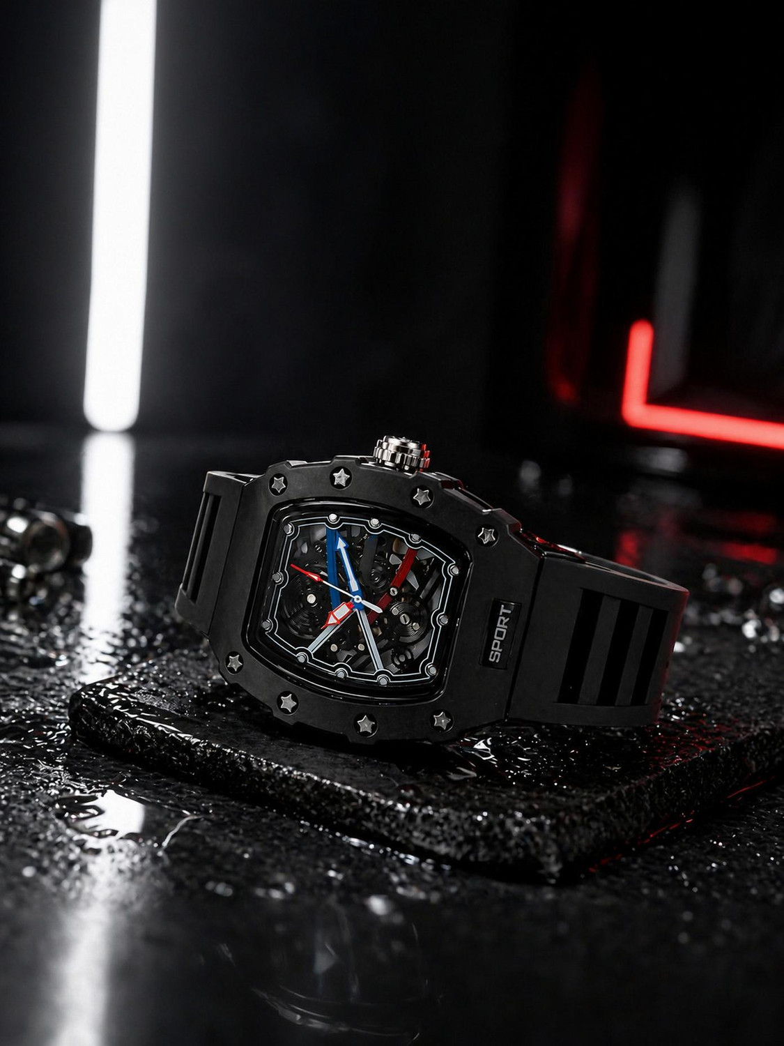 AULITER Analog Skeleton Watch for Men - Black Strap - Image 1