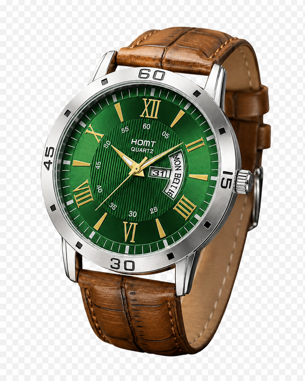 homt Fashion Luxury Round Green dial leather belt Smart Analog Watch - For Men 2122YL07 - Image 1