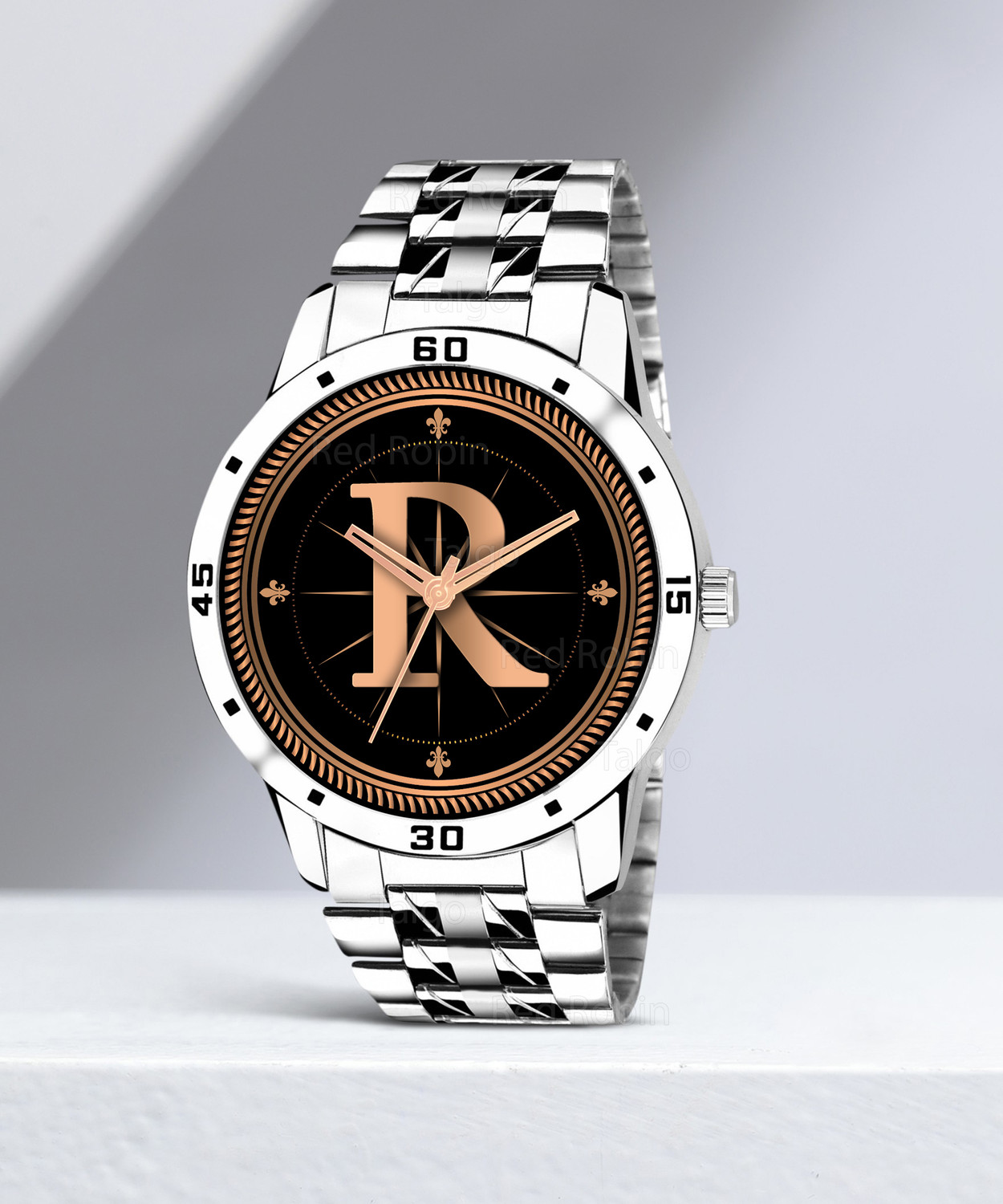 SKOAL ALPHA-R-AVO-SIL-STL Fancy Design Stylish ALPHABET R Dial Silver Leather Strap Men Wrist Watch àªàª¡àª¿àª¯àª¾àª³ - Image 1