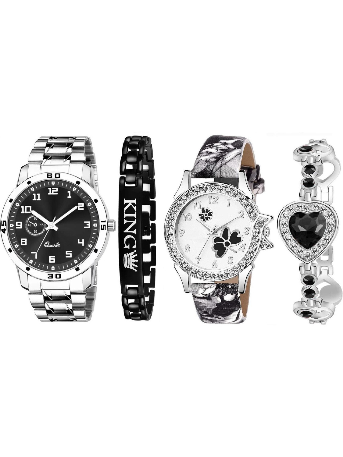 Shivark Analog Couple Watch Black & White Dial Bracelet - Image 1