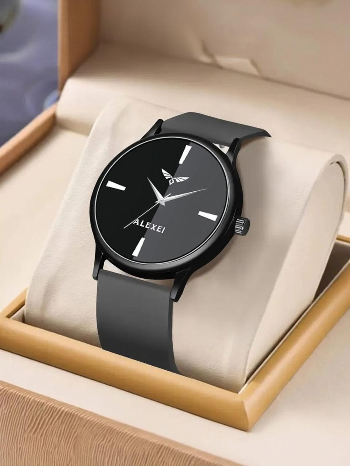 Alexei Premium Dark Grey Softest Silicon Strap ALX5282 Analog Watch - For Men And Boy Minimalist Dial with Tricolor Accent - Image 1