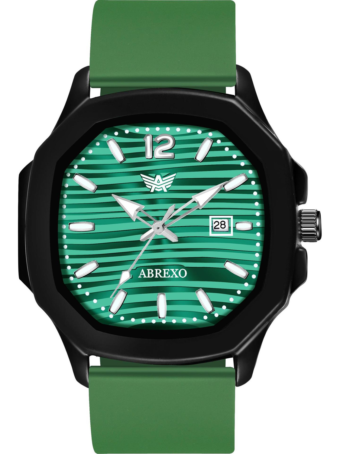 ABREXO Vintage-Law Date Working Square Green Dial Premium Silicone Strap Boys Analog Watch - For Men Abx6600-GR Quartz Mechanism Watch - Image 1