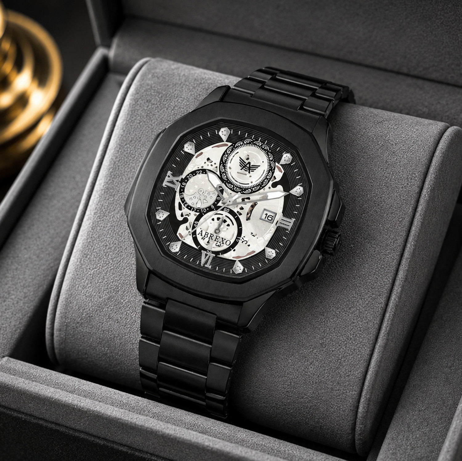 ABREXO GODFATHER Square Chrono Look Black Dial Watch - Image 1
