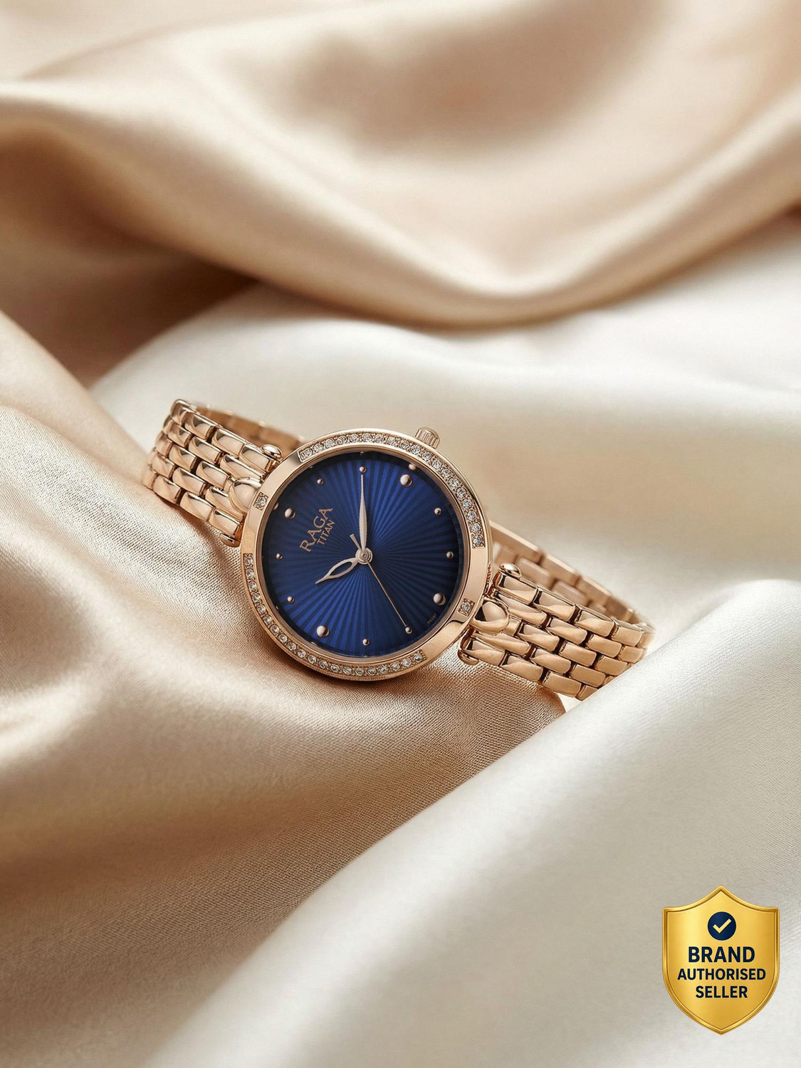 Titan Raga Women's Analog Watch, Blue Dial, Rose Gold Strap - Image 1