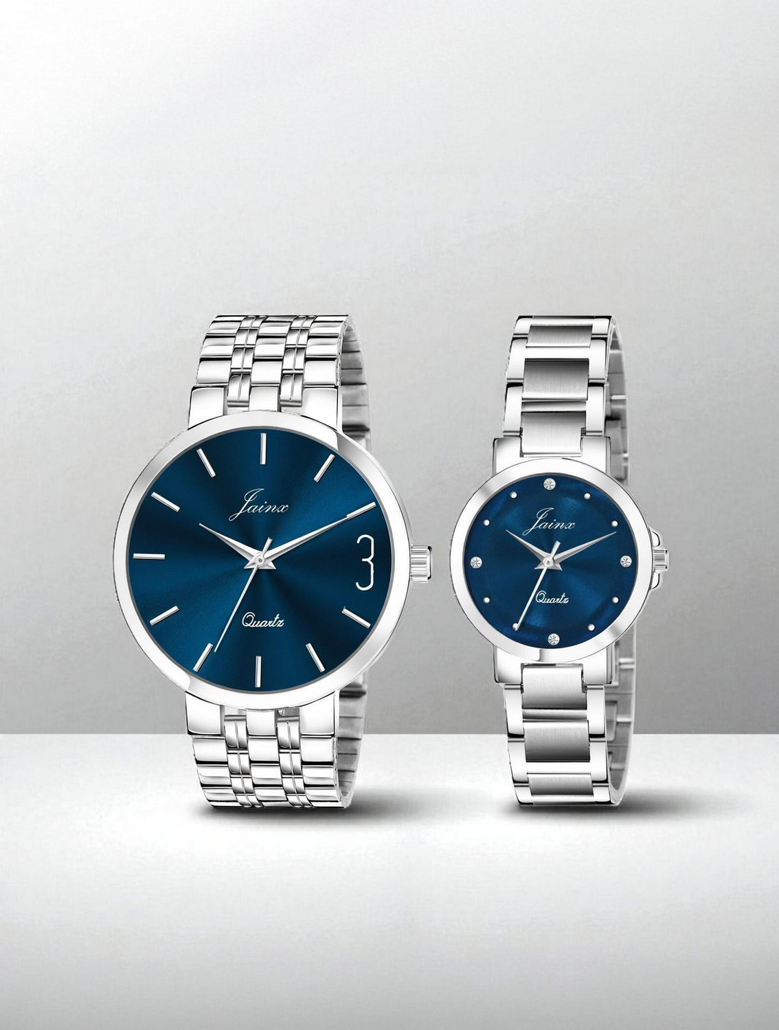 JAINX Blue Dial Steel Chain Couple Watch Set JC9404 - Image 1