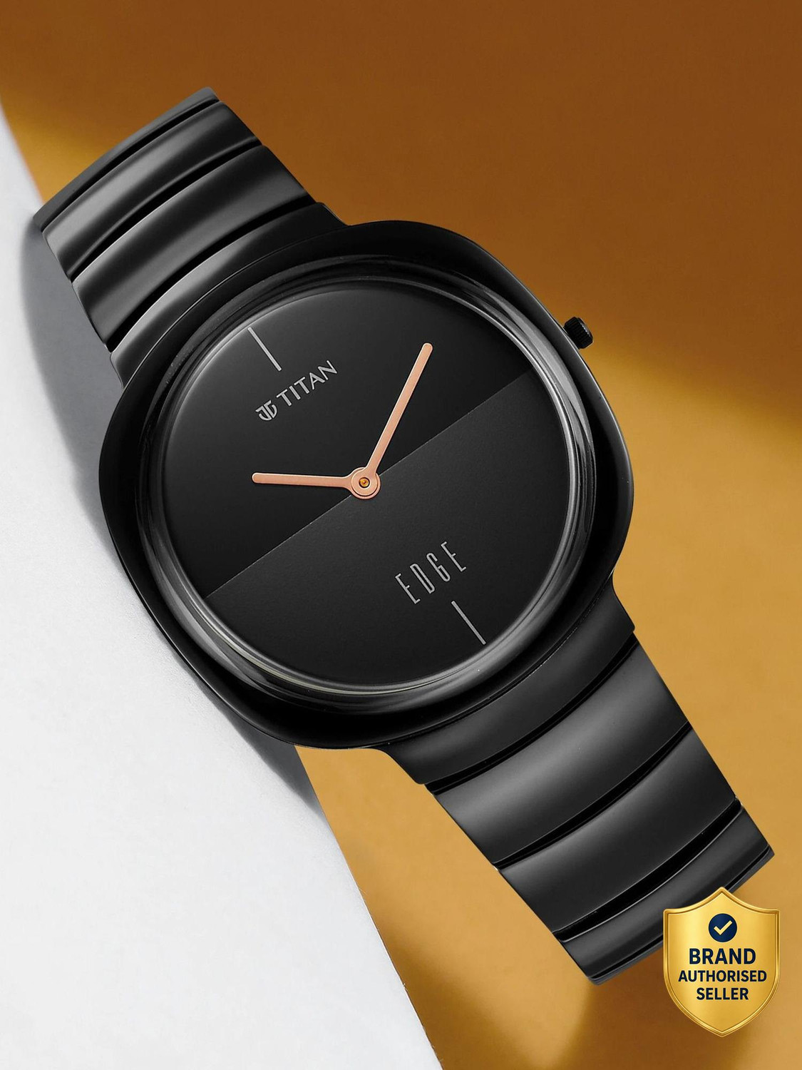 Titan Edge Squircle Black Dial Ceramic Strap Watch - Image 1