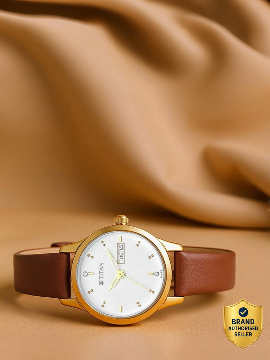 Titan Lagan With Day & Date White Dial Brown LeatherStrap Analog Watch - For Women NT2656YL01,NU2656YL01 - Image 1