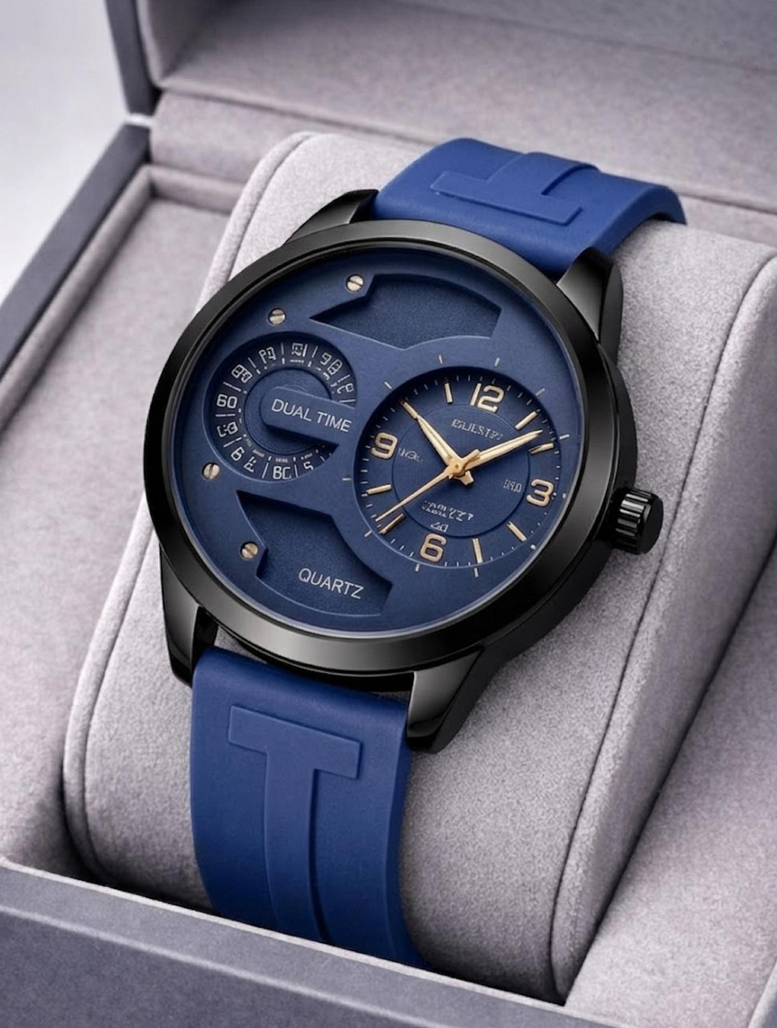 MAAN INTERNATIONAL Prime Collection Dual Dial Quartz Black Silicone Strap Analog Watch - For Men MI-DD-BLUE-03 - Image 1