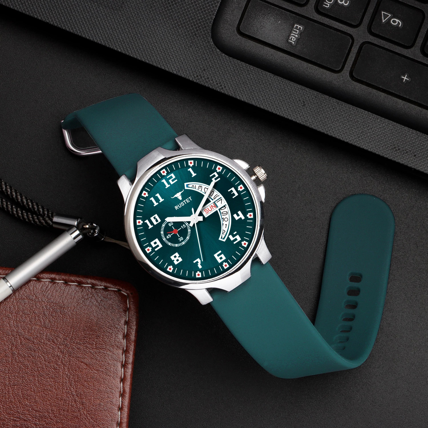 RUSTET Day & Date Analog Watch - For Men DD-0118 Day & Date Softest Silicone Strap Analog - Image 1