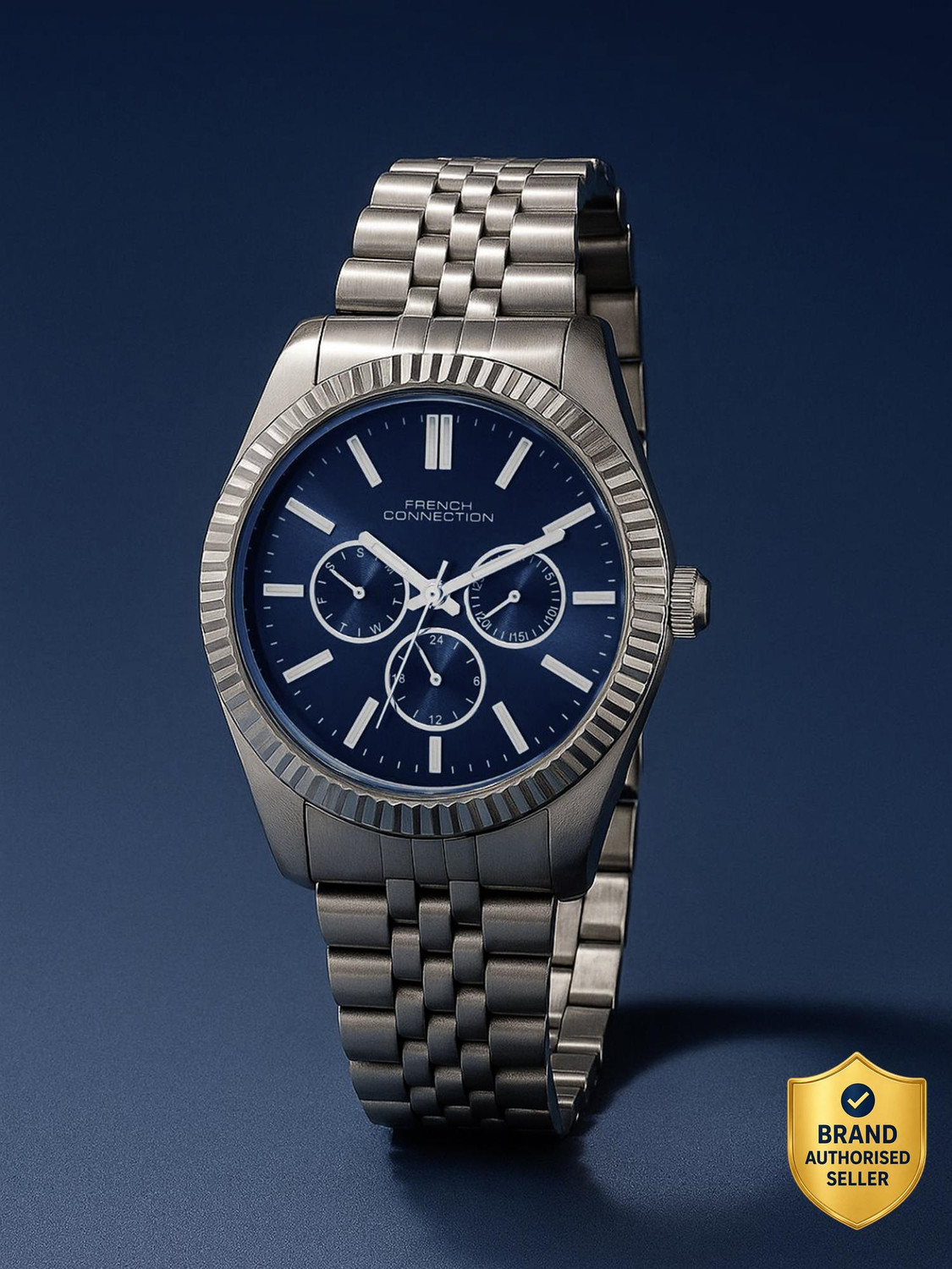 French Connection Blue Sunray Round Dial | Men's Multifunction Silver Watch Analog Watch - For Men FCN0124USM - Image 1