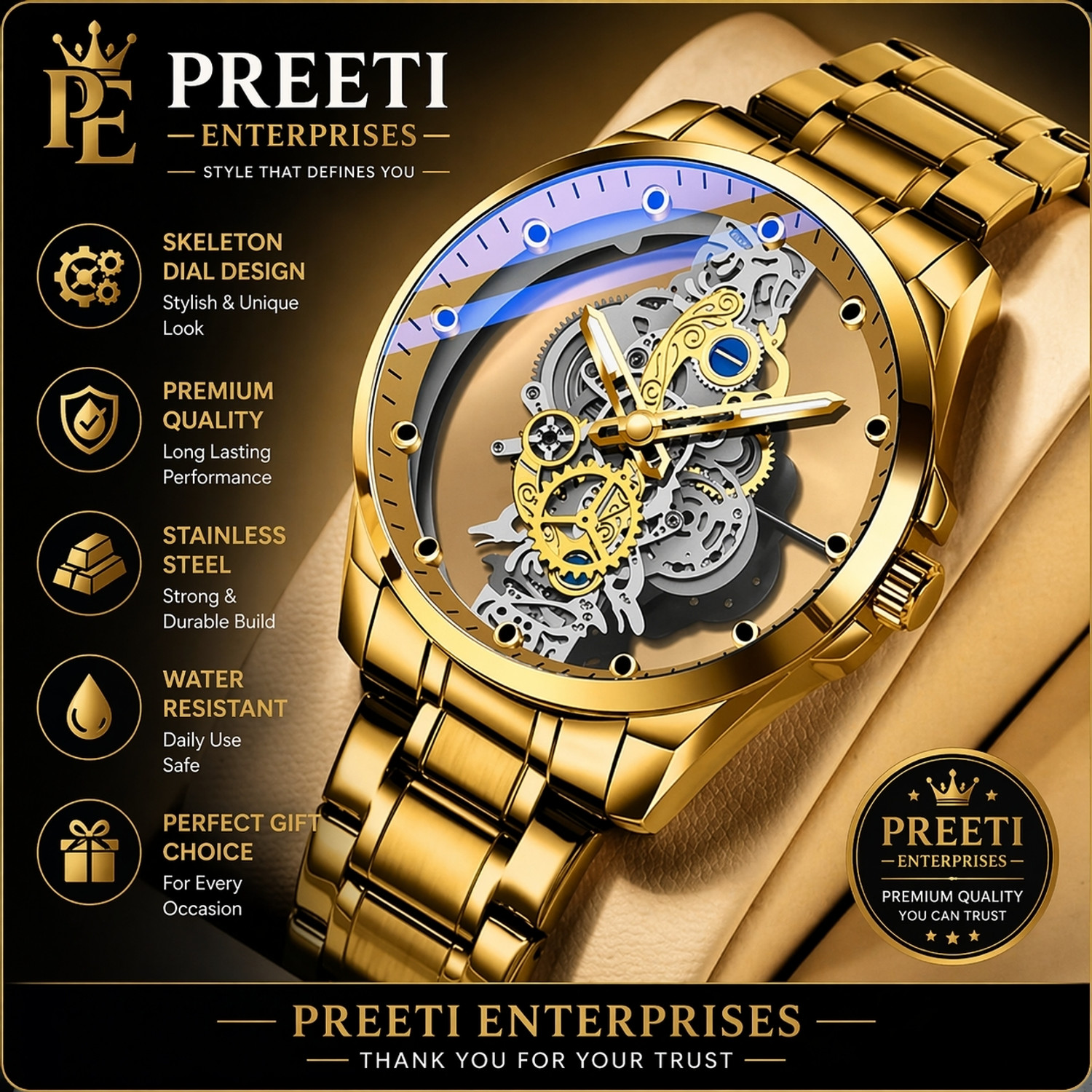 PREETIENTERISES Men's Premium Skeleton Analog Watch - Image 1