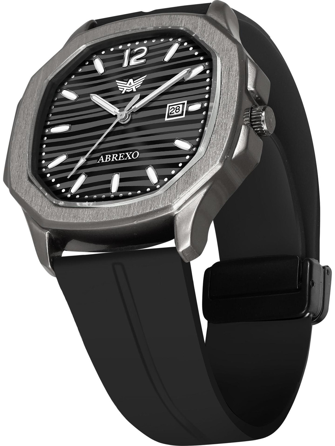 ABREXO Gun Metal Black Dial Silicone Magnet Strap Date Working Analog Watch For Boys Analog Watch - For Men Abx5625-Black Dial Black Magnetic Silicone Strap - Image 1
