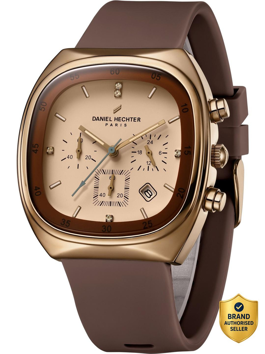 DANIEL HECHTER Paris Bercy Collection Modern Multi Functional Square Dial Silicon Band Beige Analog Watch - For Men DHM1001-06 - Image 1