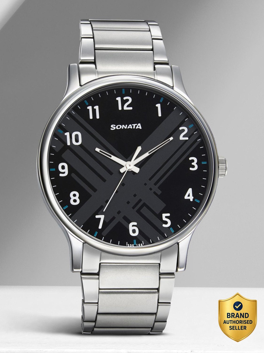 Sonata Smart Plaid Black Dial Silver Stainless Steel Strap Analog Watch - For Men NT77105SM02W,NU77105SM02W - Image 1