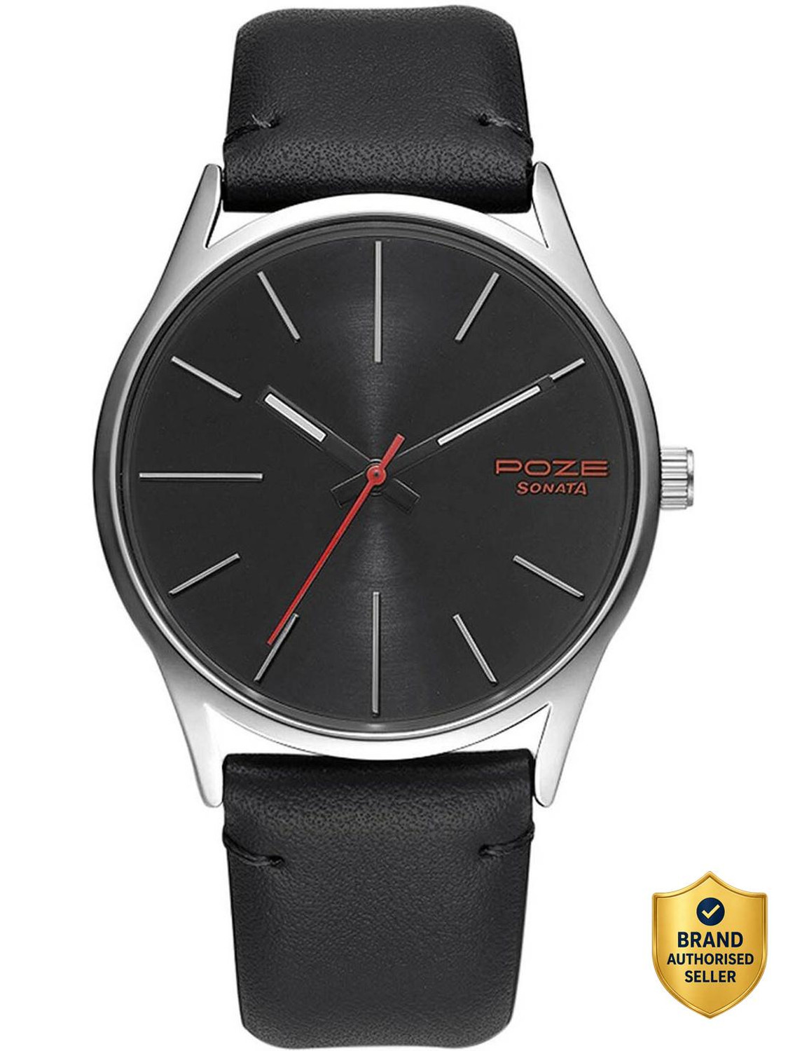 Sonata Poze Quartz Analog Black Dial PU Leather Strap Watch for Men - Image 1