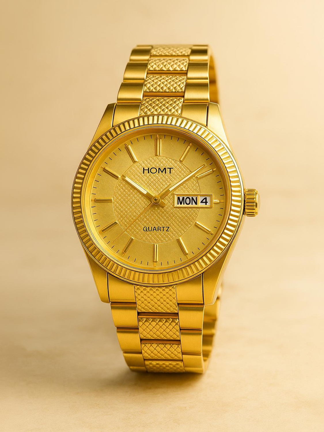 homt Gold Metal Day-Date display Work Wear Quartz Analog Watch - For Men Stainless Steel Gold chain Watch -T1650YM05 - Image 1