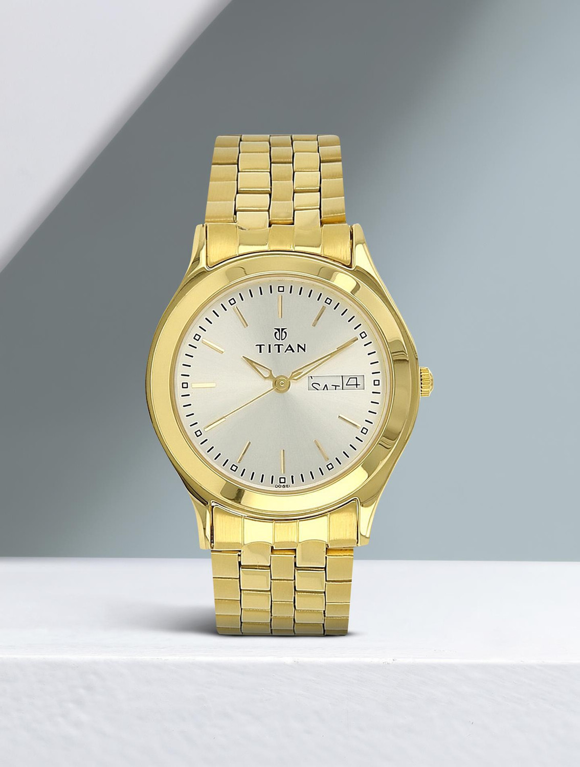 Titan Men's Silver Dial Gold Steel Strap Watch - Image 1