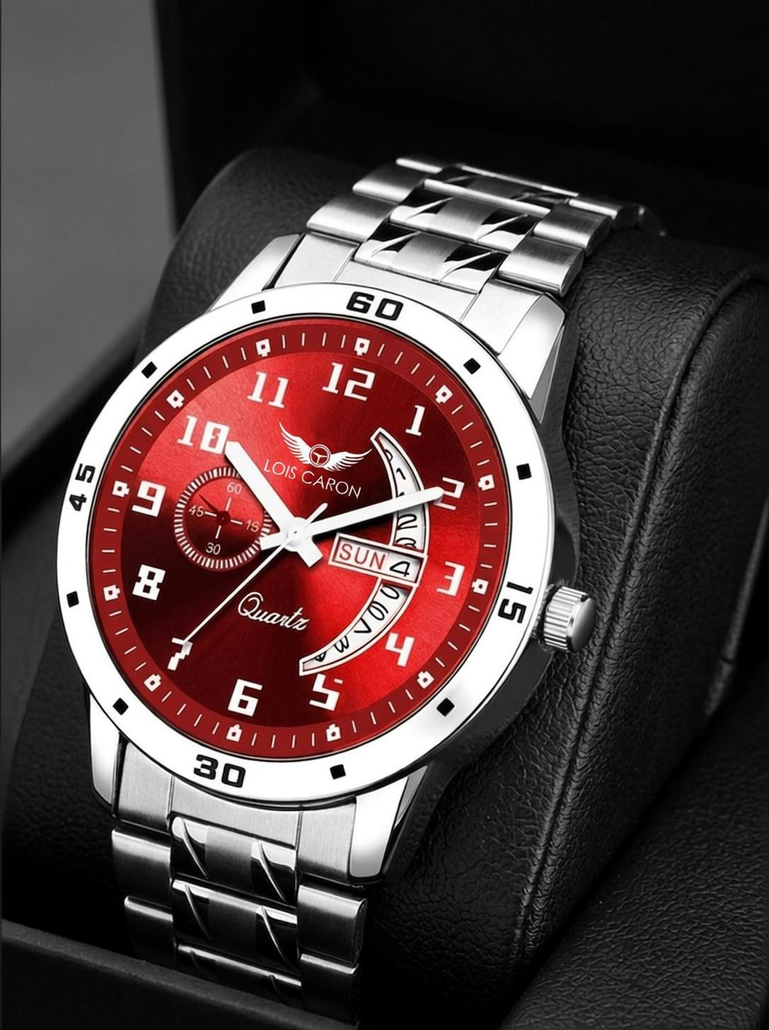 LOIS CARON Elegant & Fashionable Red dial Premium Day & Date Numeric Dial Casual Analog Watch - For Men LCS-8325 - Image 1