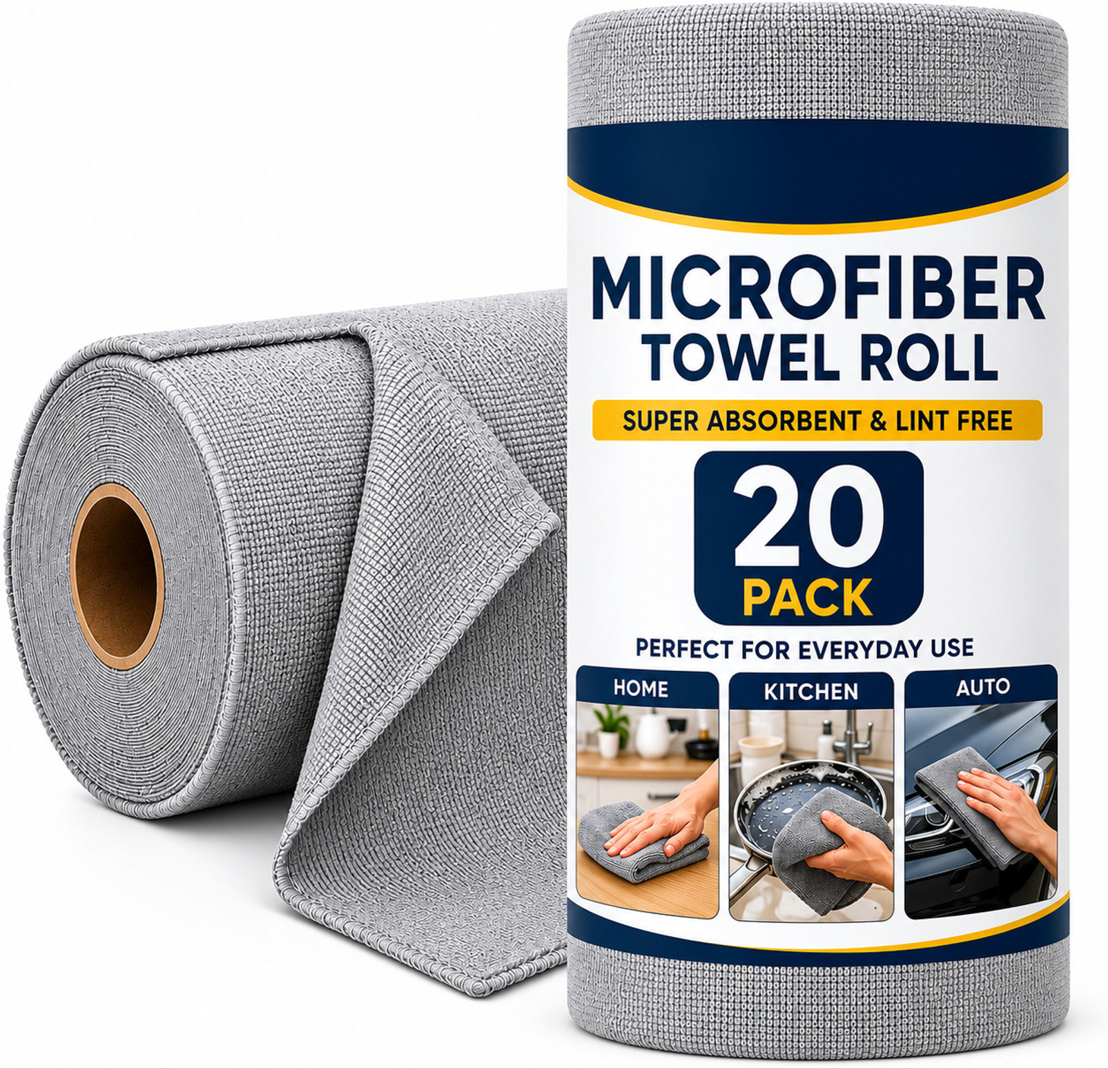 ORJILO Microfiber Cleaning Cloth Roll 20 Pack Grey Cloth Napkins