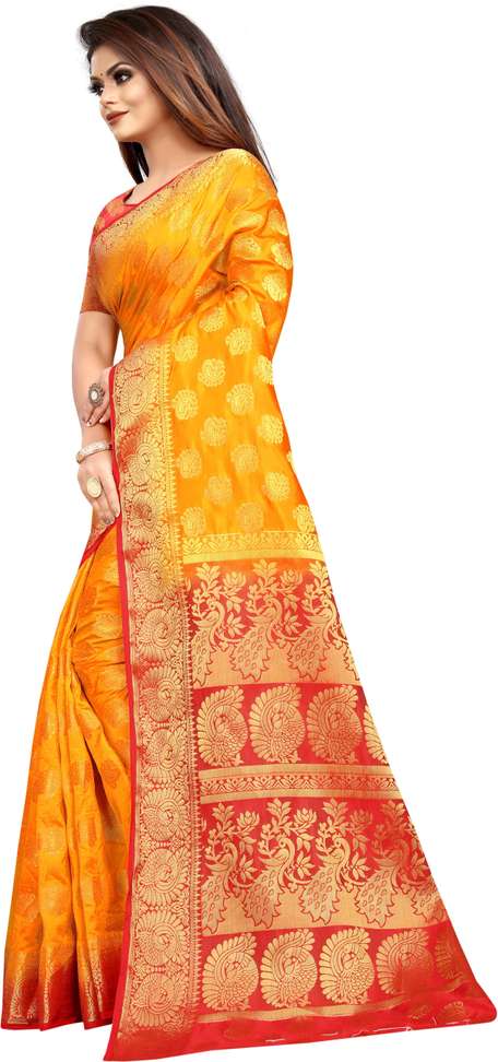 Shopsy Shopwell Self Design Banarasi Cotton Silk Multicolor Saree - Image 4