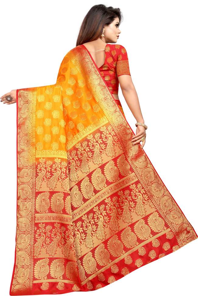 Shopsy Shopwell Self Design Banarasi Cotton Silk Multicolor Saree - Image 5
