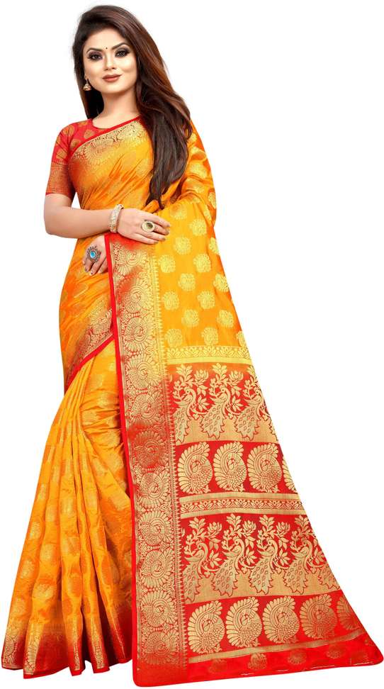 Shopsy Shopwell Self Design Banarasi Cotton Silk Multicolor Saree - Image 2