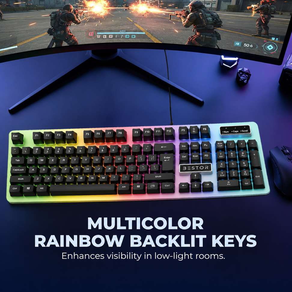 Bestor RGB Gaming Keyboard High-Precision Silent Keys Lightweight Design Plug & Play Wired USB Standard Gaming Keyboard Compatible with Desktop, Laptop - Bestor : Shopsy.in - Image 6