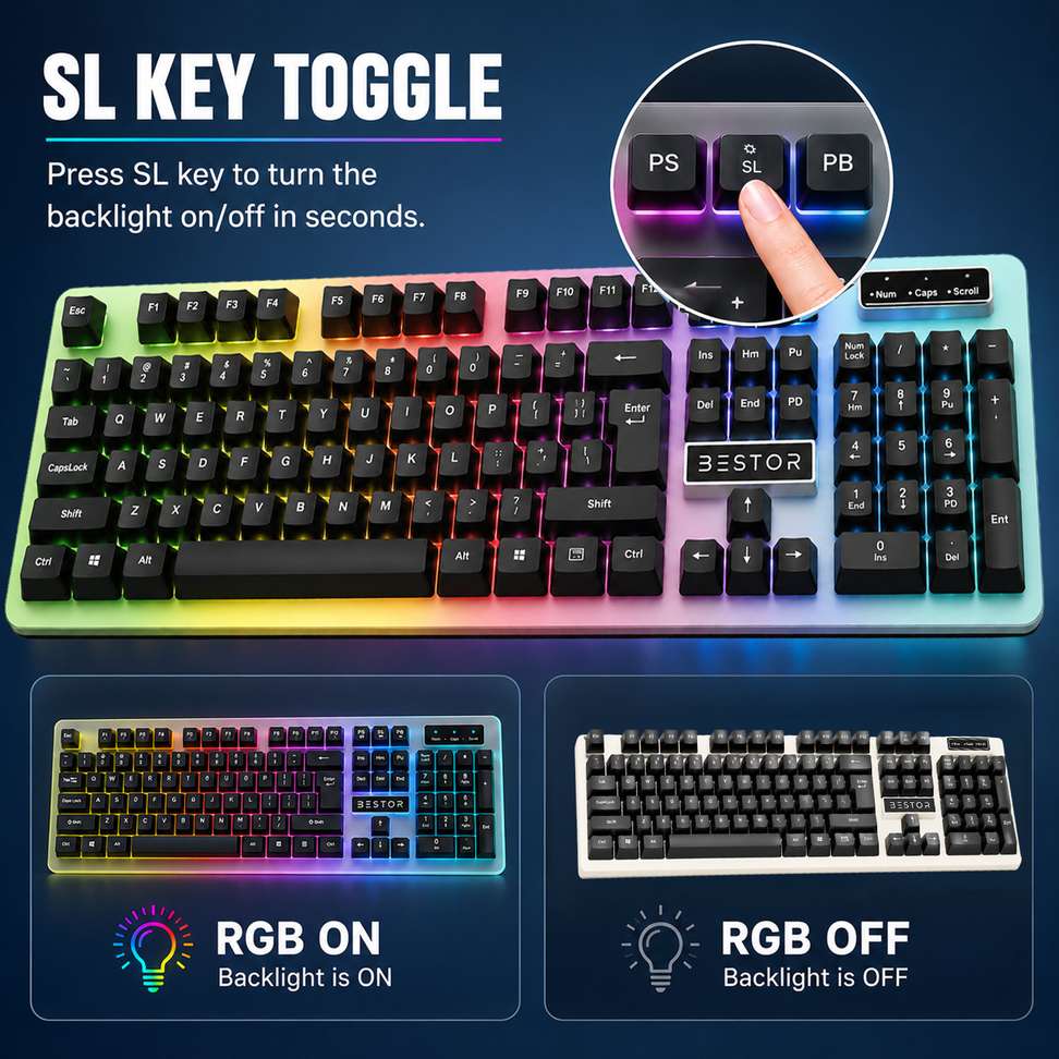 Bestor RGB Gaming Keyboard High-Precision Silent Keys Lightweight Design Plug & Play Wired USB Standard Gaming Keyboard Compatible with Desktop, Laptop - Bestor : Shopsy.in - Image 5