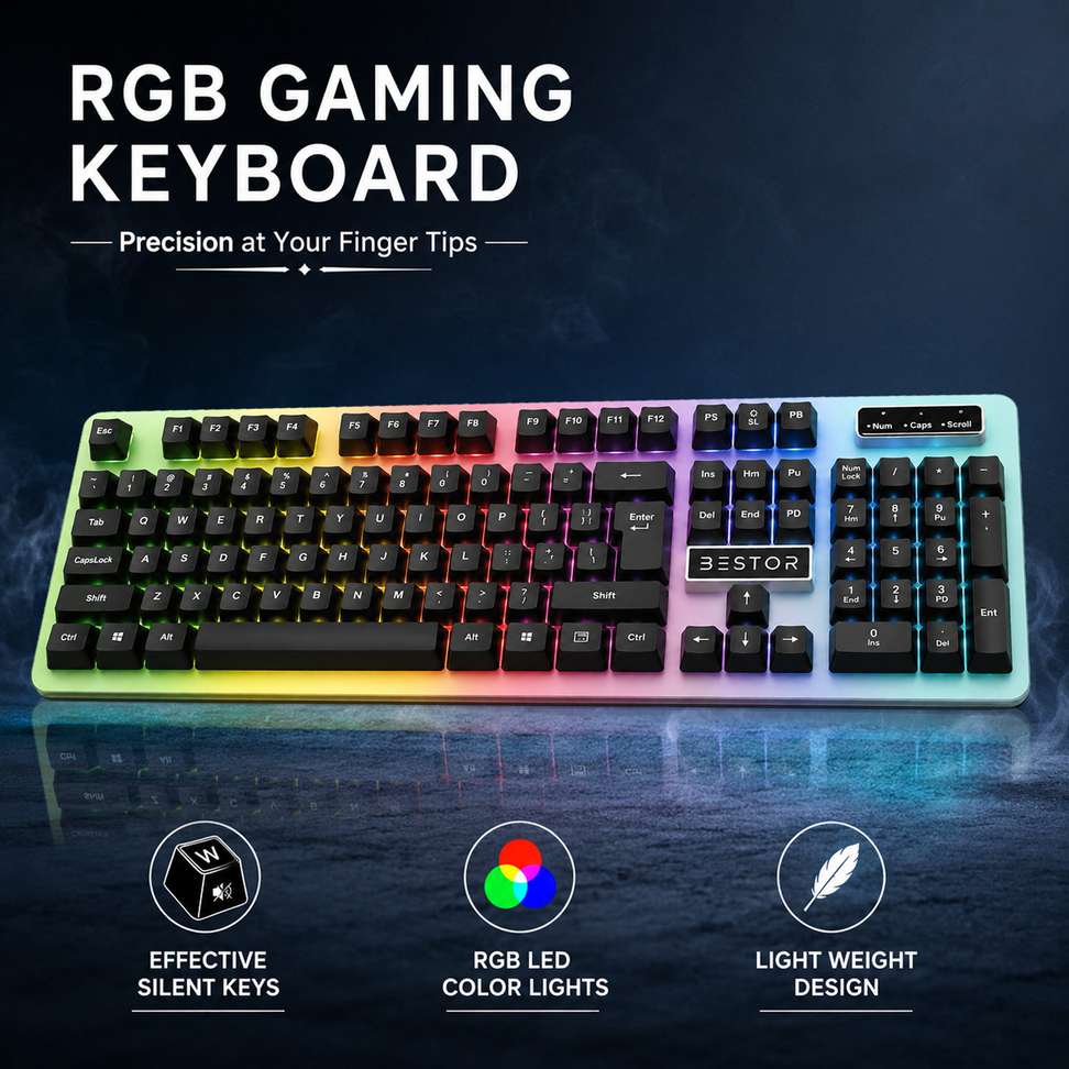 Bestor RGB Gaming Keyboard High-Precision Silent Keys Lightweight Design Plug & Play Wired USB Standard Gaming Keyboard Compatible with Desktop, Laptop - Bestor : Shopsy.in - Image 3