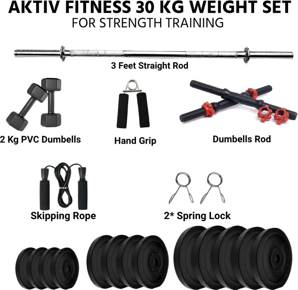 AKTIV FITNESS 30KG Dumbbell Weight Set with PVC Plates, Hand Grip Rod and Spring Locks Fitness Accessory Kit Kit - Buy AKTIV FITNESS 30KG Dumbbell Weight Set with PVC Plates, Hand Grip Rod and Spring Locks Fitness Accessory Kit Kit Online at Best Prices in India - Fitness Accessory Kit | Shopsy.in - Image 2