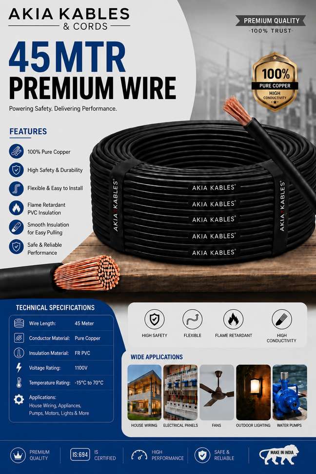 Shopsy AKIA KABLES Wire 45m CCA Copper FR PVC House Wire Black - Image 3