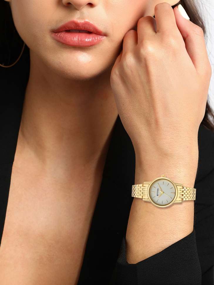 Titan Titan Quartz White Dial Gold Metal Strap Analog Watch - For Women - Buy Titan Titan Quartz White Dial Gold Metal Strap Analog Watch - For Women NT2593YM02,NU2593YM02 Online at Best Prices in India | Shopsy.in - Image 3