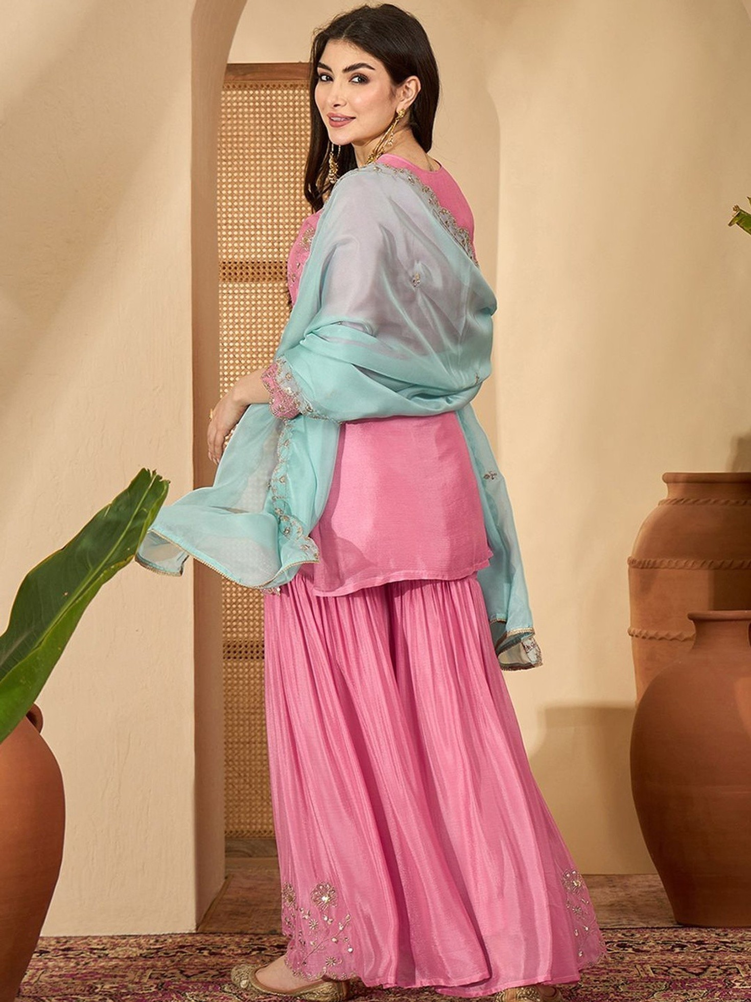 Tavasya Women Silk Blend Zari Sequence Embroidered Kurta with Sharara and Dupatta | Kurta Set | Ethnic Wear | Salwar Suit photo 3