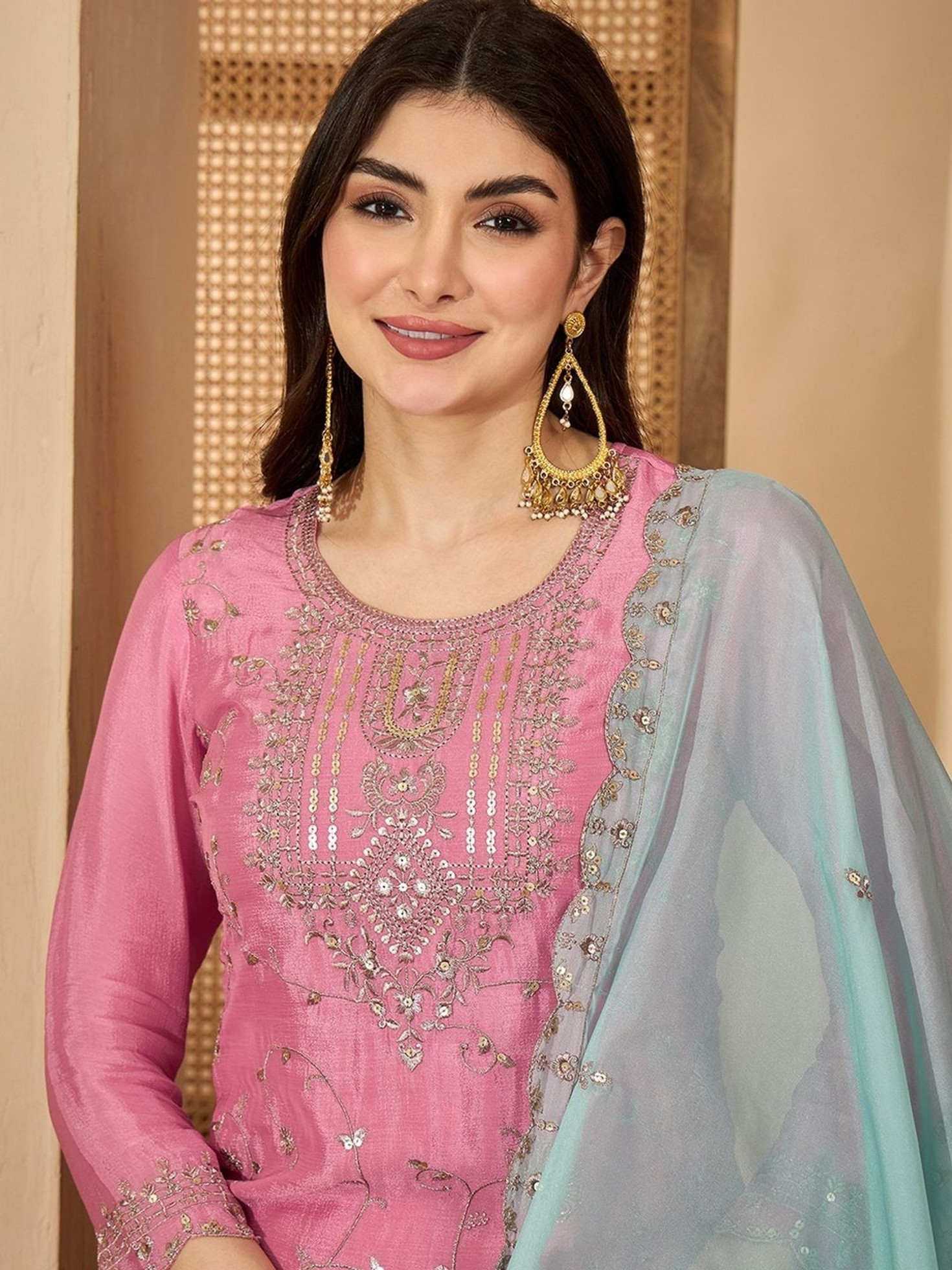 Tavasya Women Silk Blend Zari Sequence Embroidered Kurta with Sharara and Dupatta | Kurta Set | Ethnic Wear | Salwar Suit photo 4